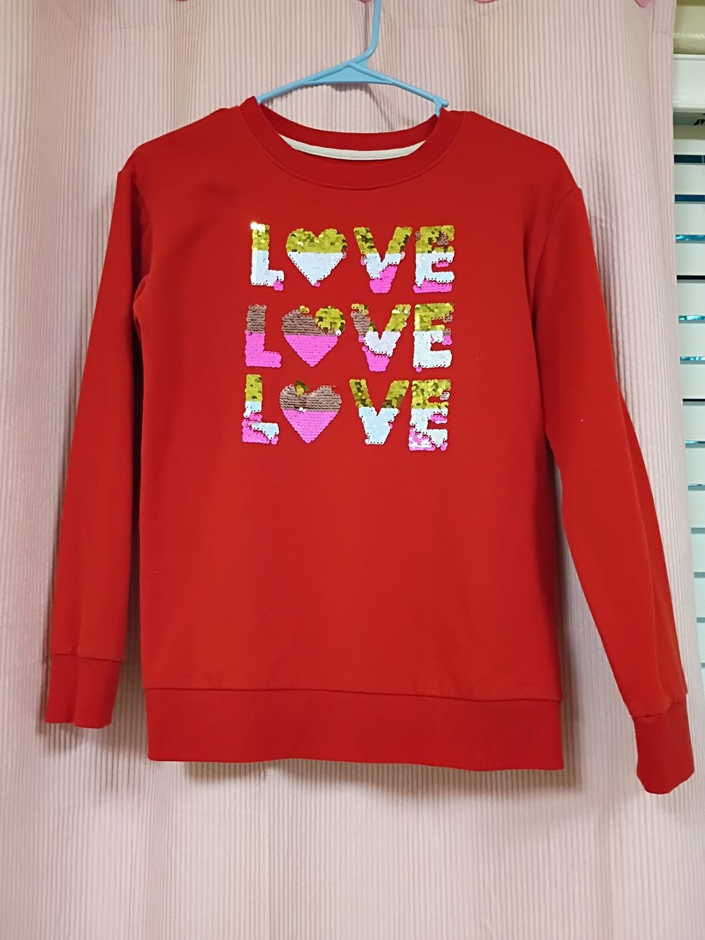 Cat & Jack Red Sequin LOVE Sweatshirt with Pink and Gold Accents